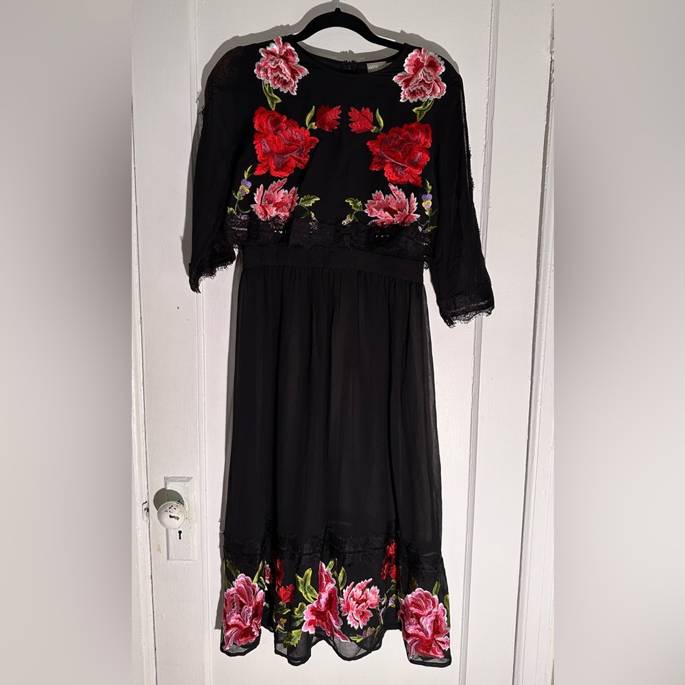 ASOS black floral midi dress. Size US 4